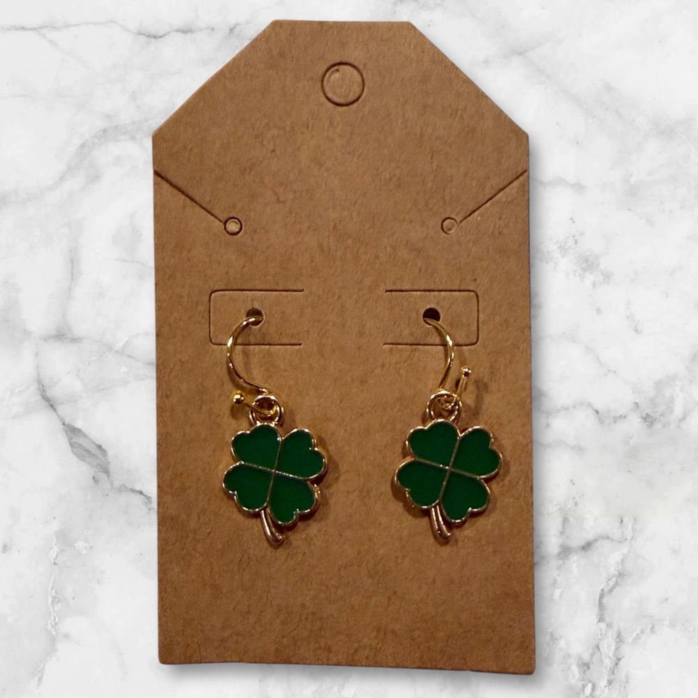 Gold and Green Clover Earrings
